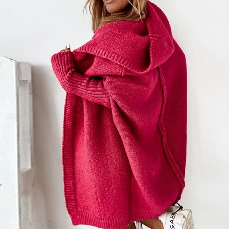 Women's Cozy Hooded Open Front Cardigan – Stylish Oversized Knit for Fall and Winter