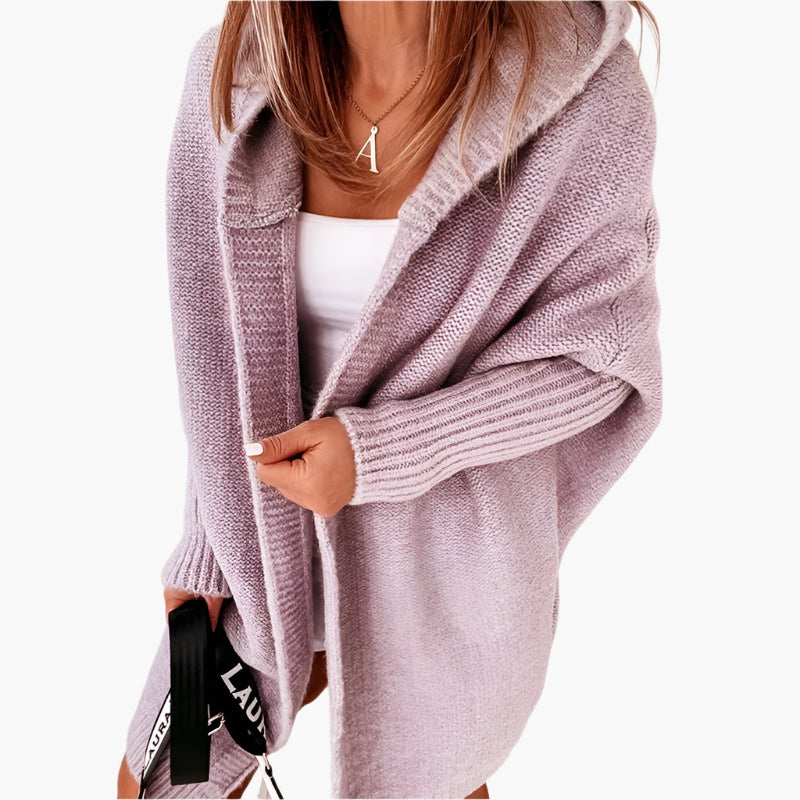 Women's Cozy Hooded Open Front Cardigan – Stylish Oversized Knit for Fall and Winter