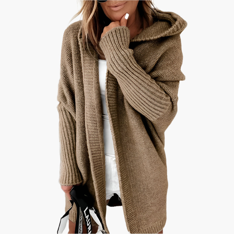 Women's Cozy Hooded Open Front Cardigan – Stylish Oversized Knit for Fall and Winter