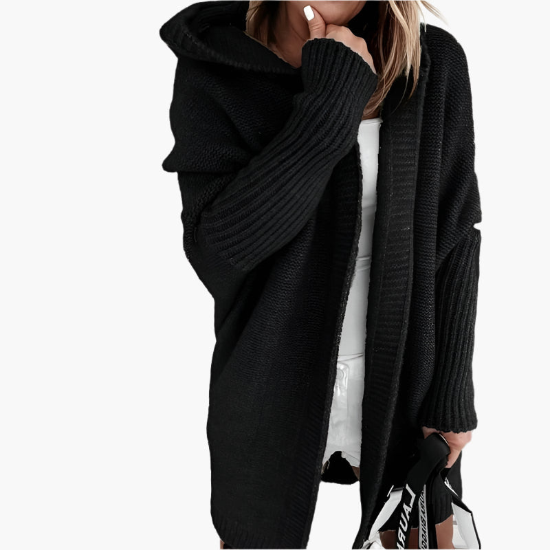 Women's Cozy Hooded Open Front Cardigan – Stylish Oversized Knit for Fall and Winter