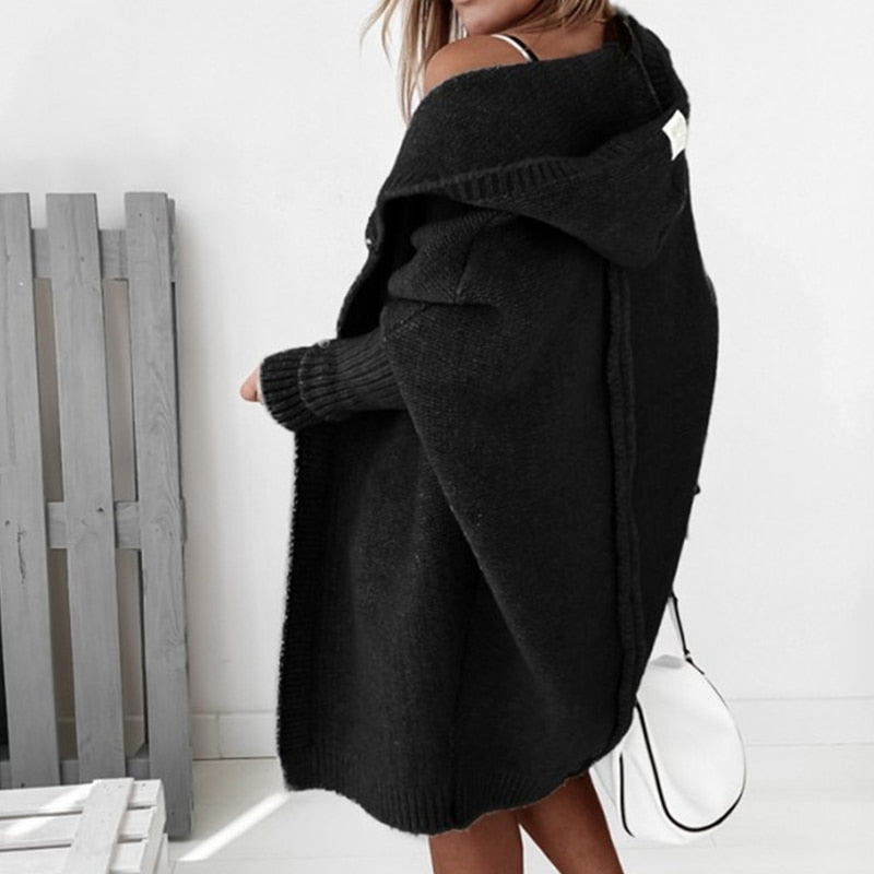 Women's Cozy Hooded Open Front Cardigan – Stylish Oversized Knit for Fall and Winter