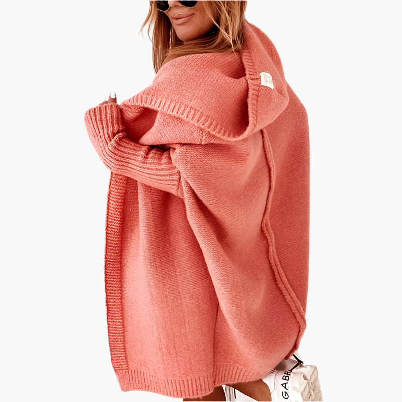 Women's Cozy Hooded Open Front Cardigan – Stylish Oversized Knit for Fall and Winter