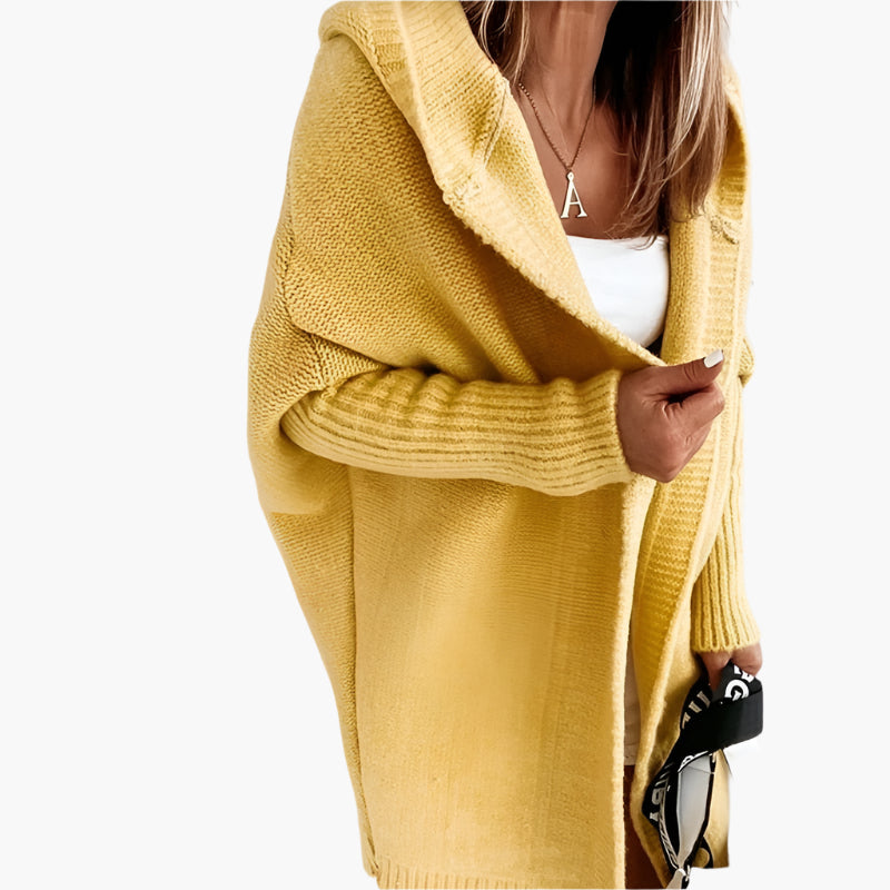 Women's Cozy Hooded Open Front Cardigan – Stylish Oversized Knit for Fall and Winter