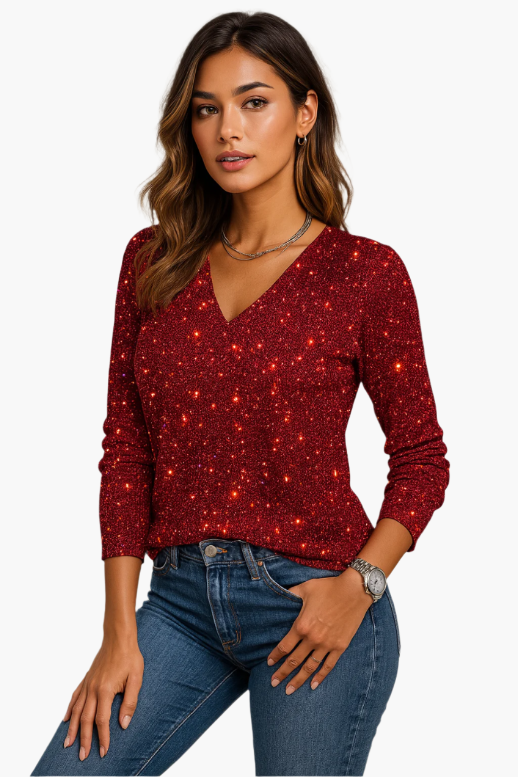 Women's Sparkling V-Neck Party Top – Elegant Sequin Style for Special Occasions