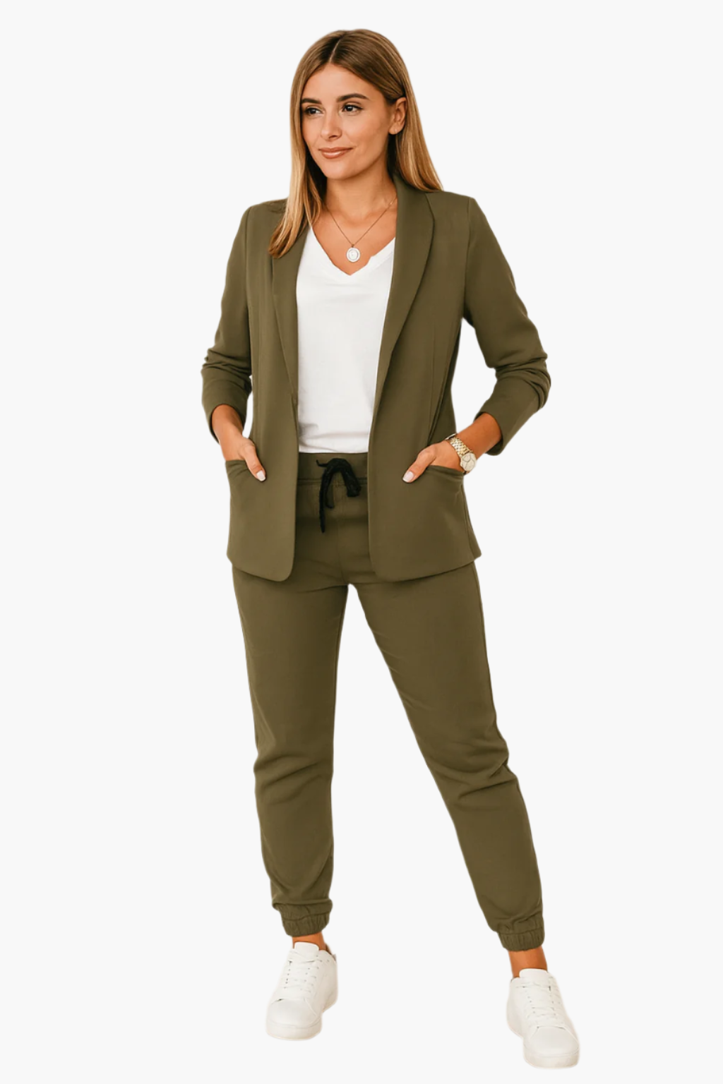 Women's Elegant Jogger Suit Set – Modern Blazer and Pants Outfit for Work and Casual Events