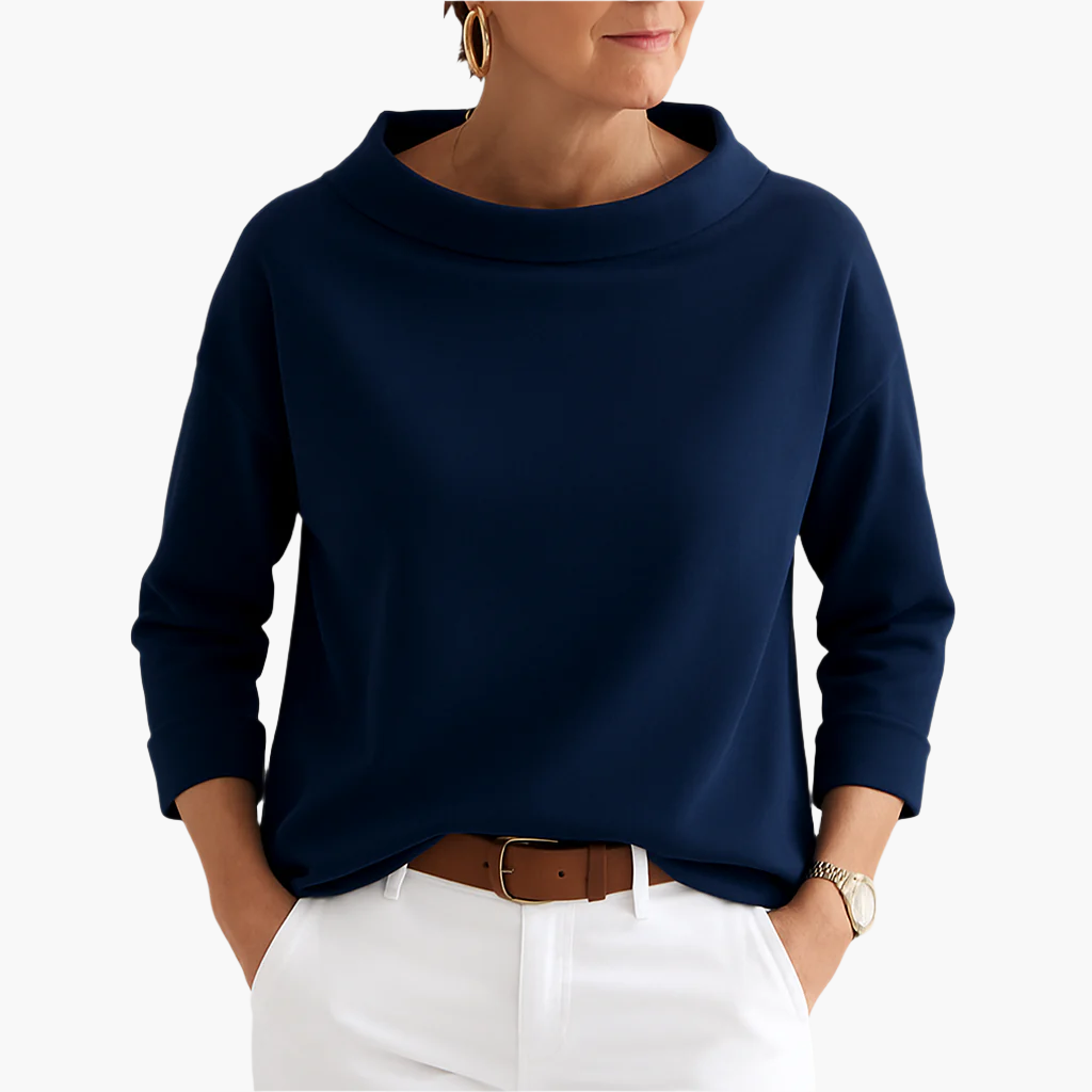 Women's Elegant 3/4 Sleeve High Collar Top – Versatile Everyday and Formal Style