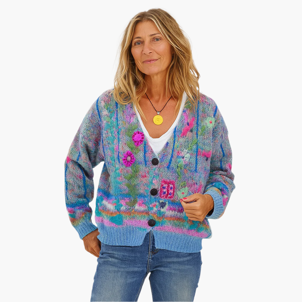 Women's Artistic Boho Knit Cardigan Sweater – Casual Statement Layer for Winter and Fall