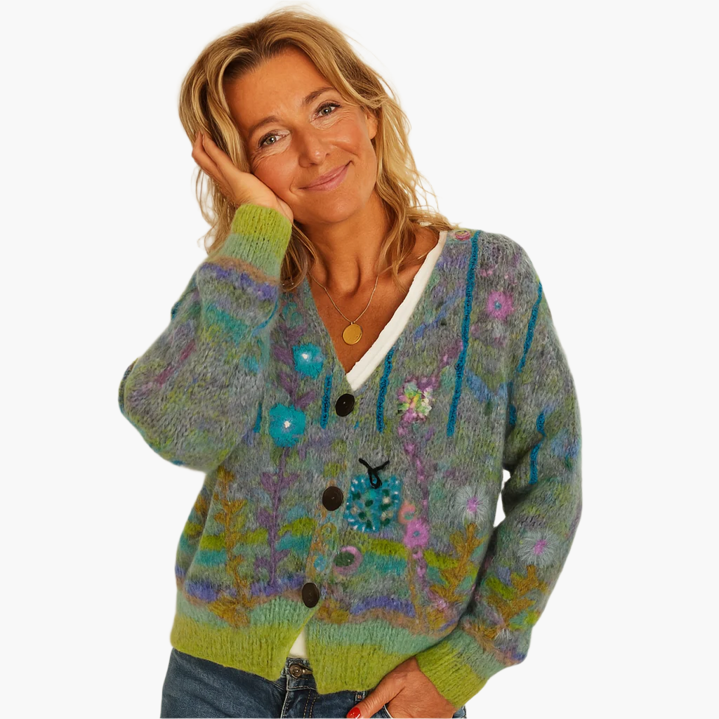 Women's Artistic Boho Knit Cardigan Sweater – Casual Statement Layer for Winter and Fall