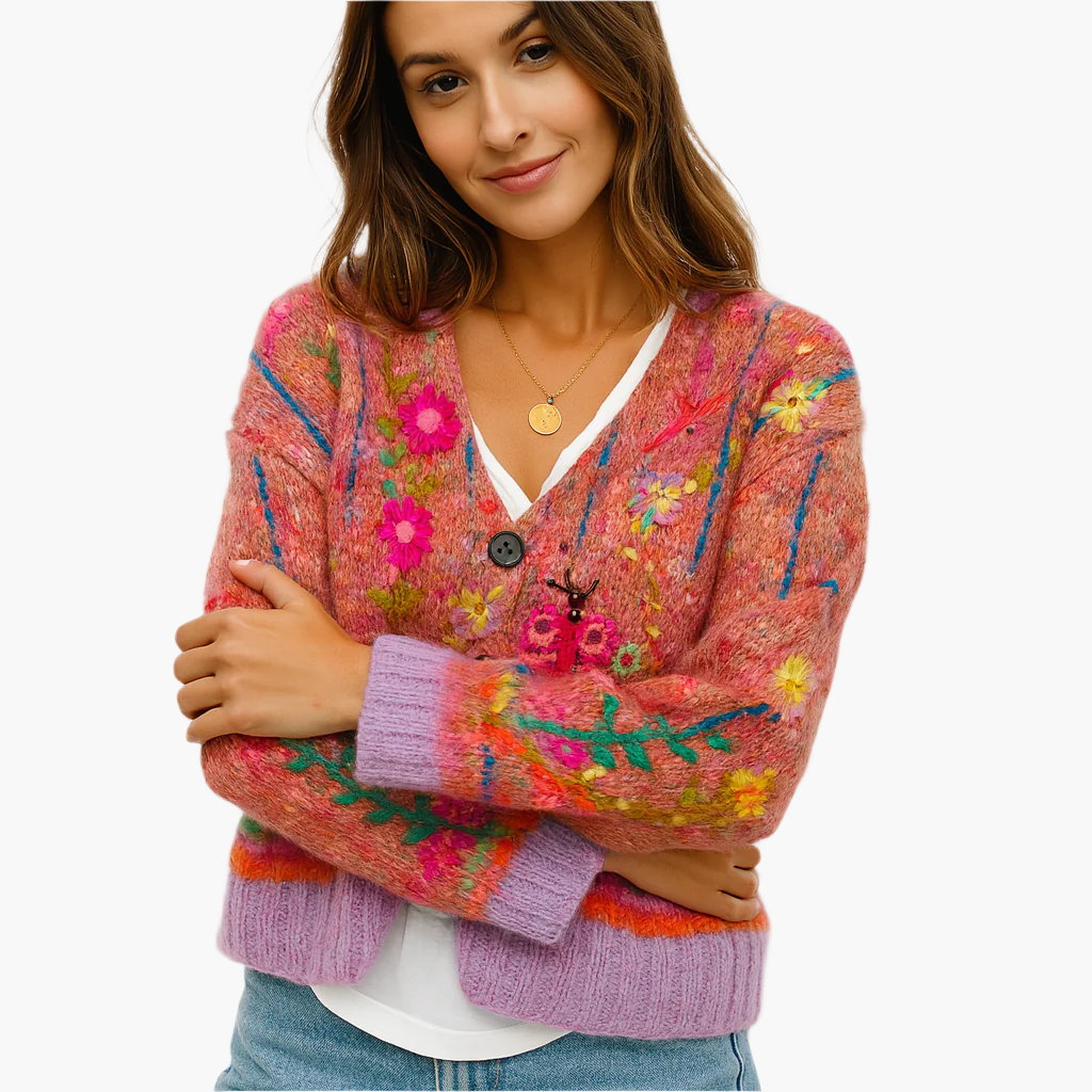 Women's Artistic Boho Knit Cardigan Sweater – Casual Statement Layer for Winter and Fall