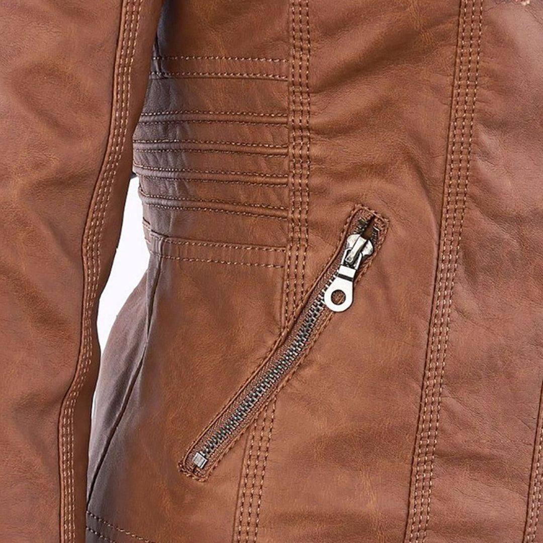 Women's Vegan Leather Hooded Moto Jacket with Zipper – Stylish and Functional Fall Outerwear