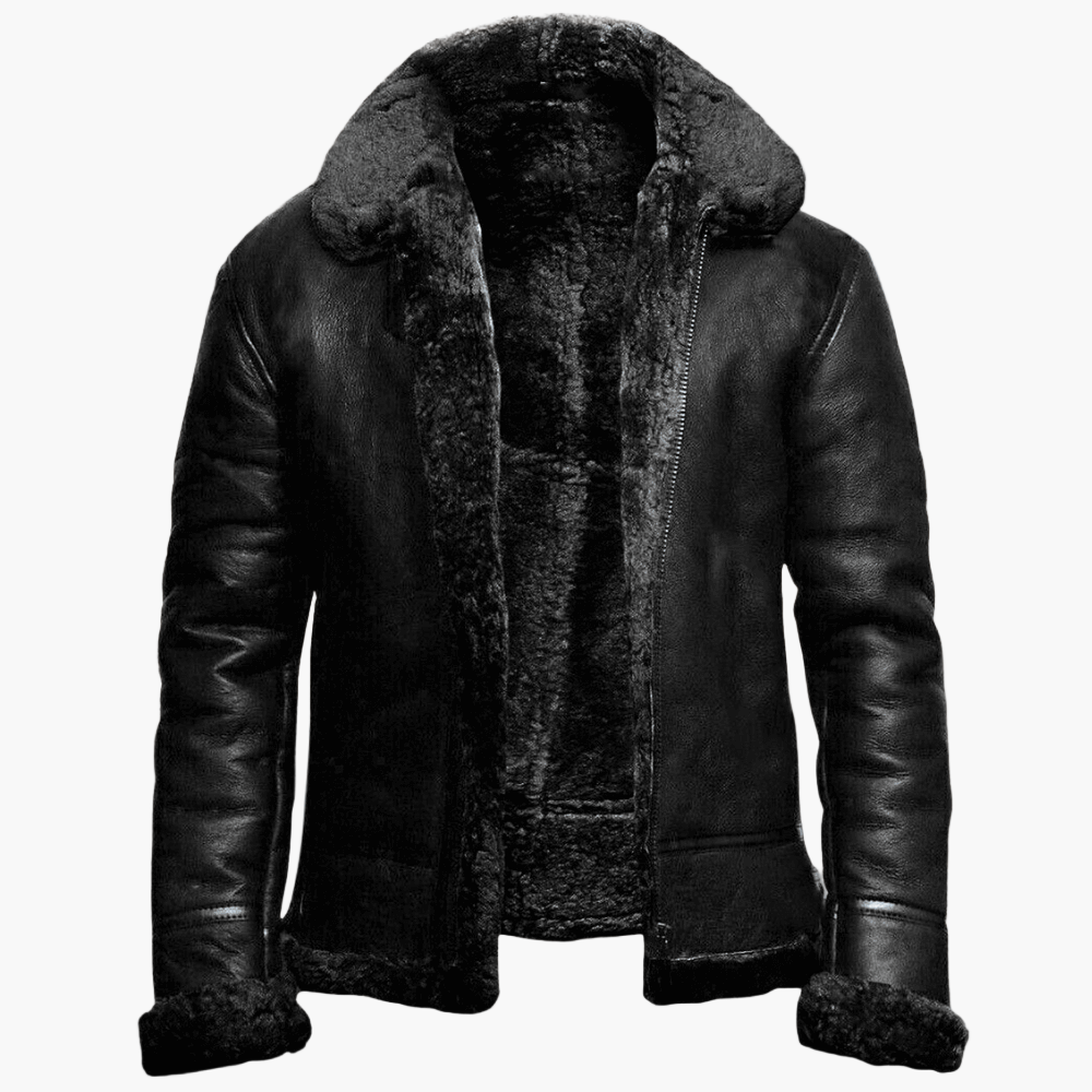 Men's Classic Shearling-Lined Leather Aviator Winter Jacket – Stylish & Durable Outerwear