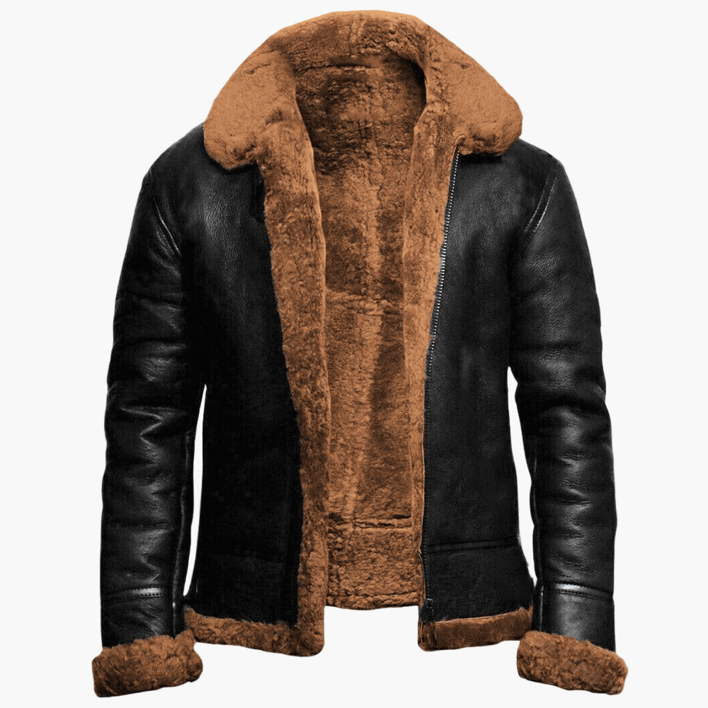 Men's Classic Shearling-Lined Leather Aviator Winter Jacket – Stylish & Durable Outerwear