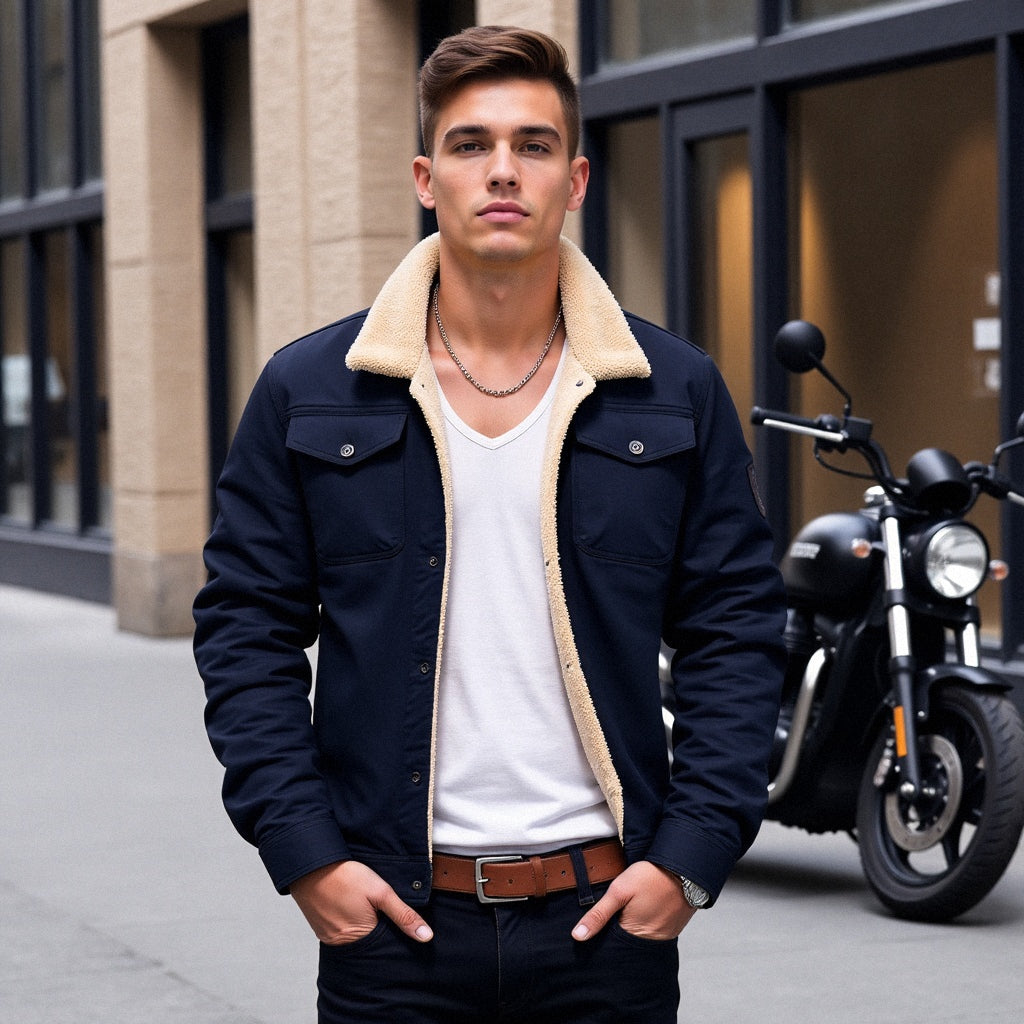 Men's Vintage Winter Bomber Jacket with Sherpa Lining – Stylish and Warm Casual Outerwear
