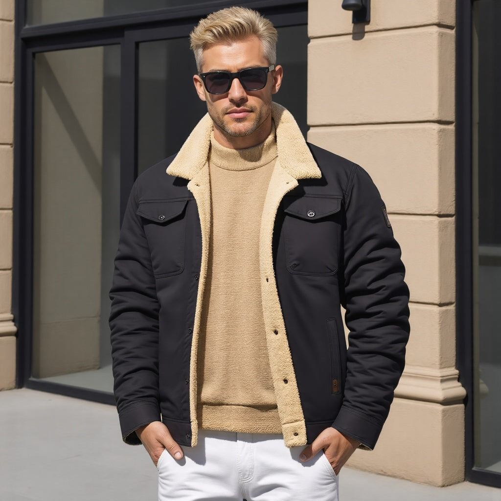 Men's Vintage Winter Bomber Jacket with Sherpa Lining – Stylish and Warm Casual Outerwear