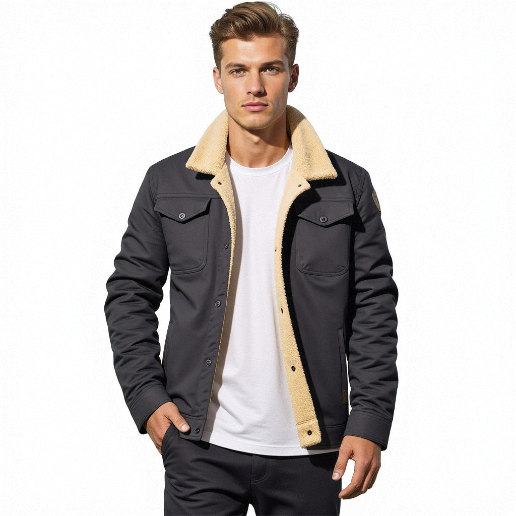 Men's Vintage Winter Bomber Jacket with Sherpa Lining – Stylish and Warm Casual Outerwear
