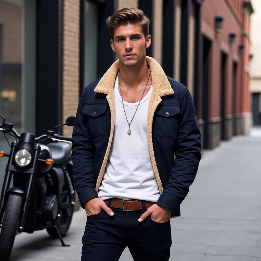 Men's Vintage Winter Bomber Jacket with Sherpa Lining – Stylish and Warm Casual Outerwear