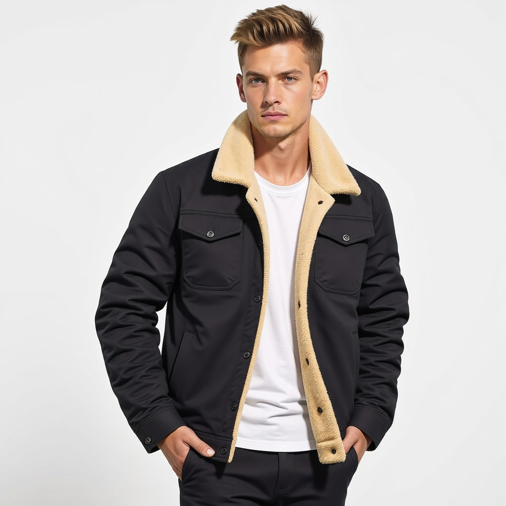 Men's Vintage Winter Bomber Jacket with Sherpa Lining – Stylish and Warm Casual Outerwear