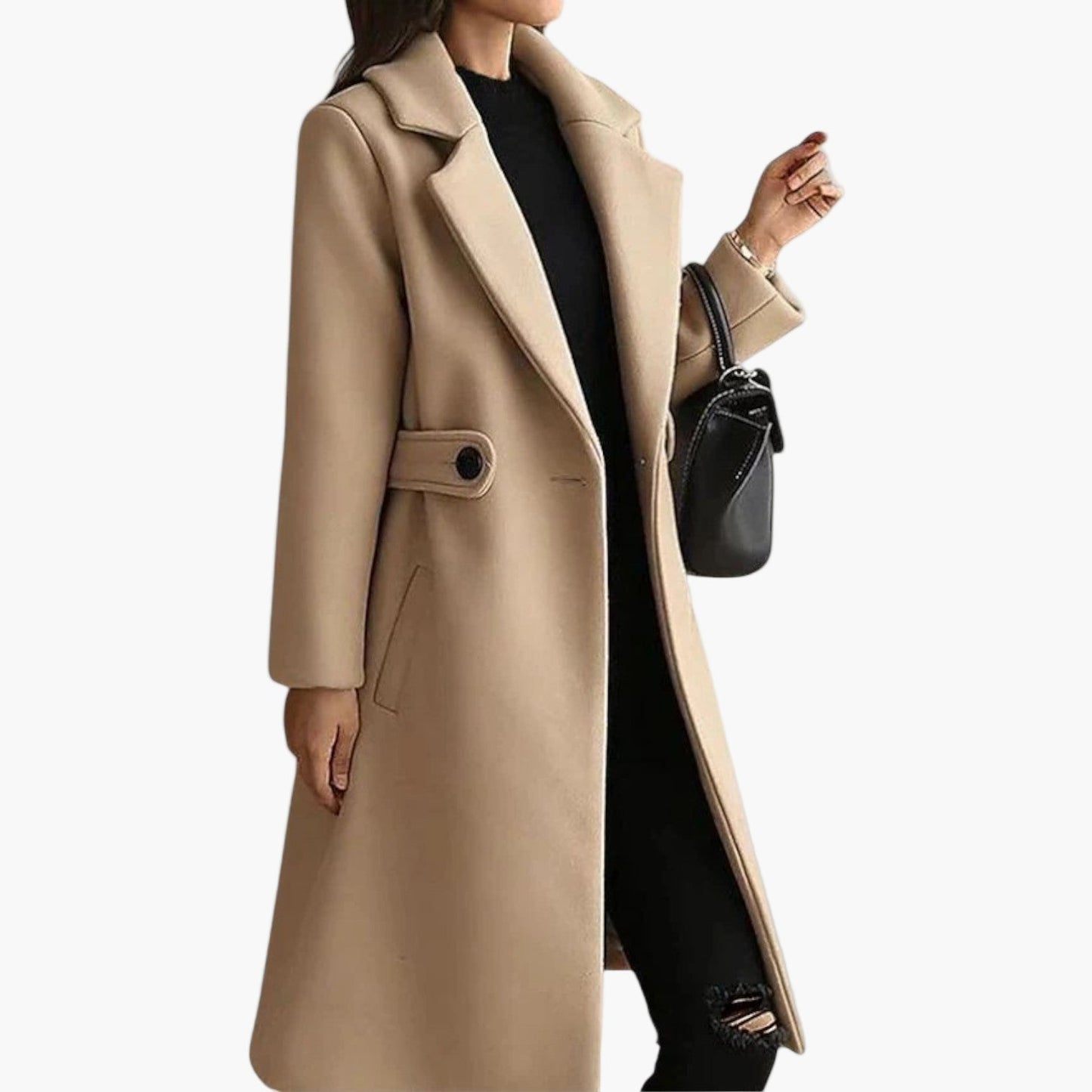 Women's Classic Long Belted Winter Overcoat - Elegant Tailored Dress Coat