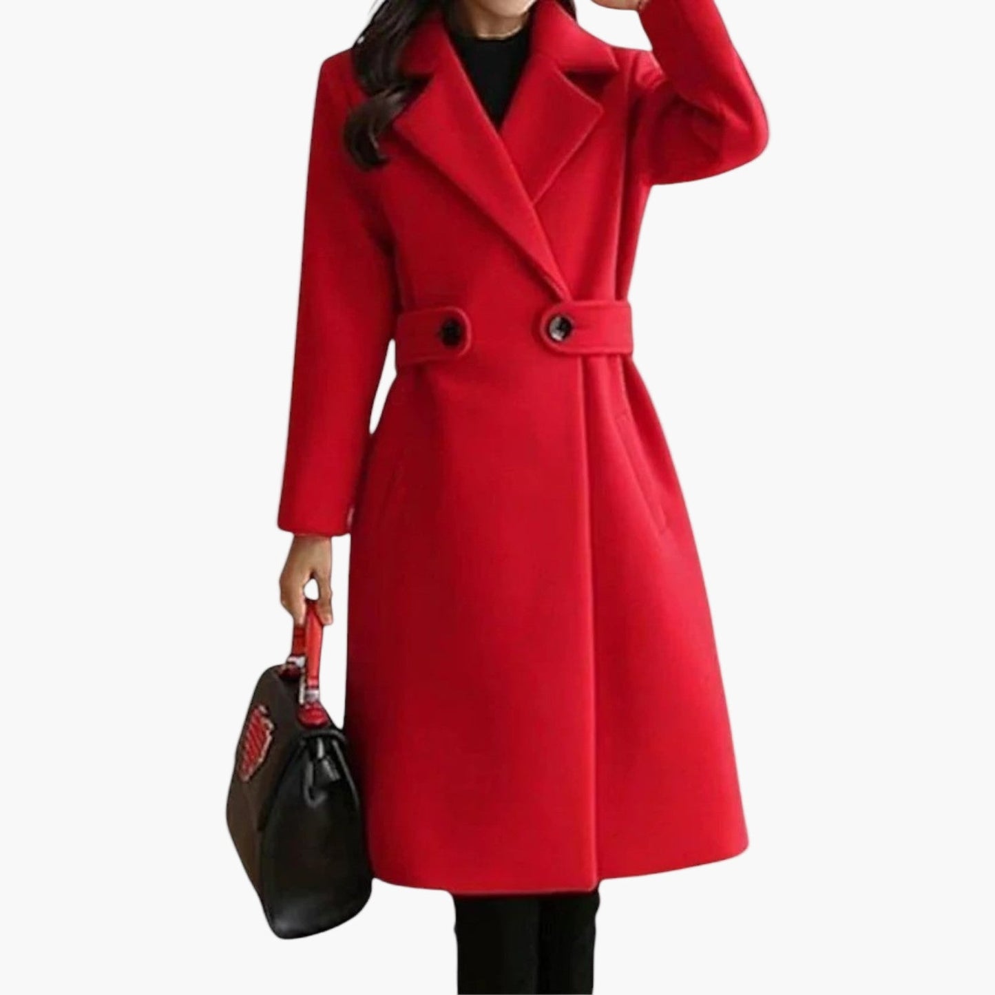 Women's Classic Long Belted Winter Overcoat - Elegant Tailored Dress Coat