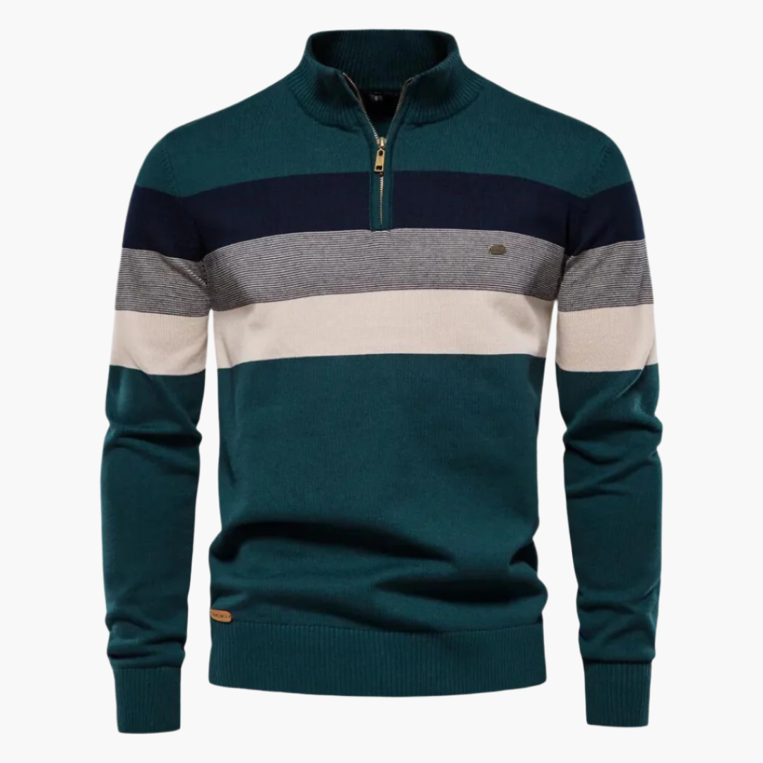 Men's Striped Quarter-Zip Sweater Classic Style for Everyday Wear