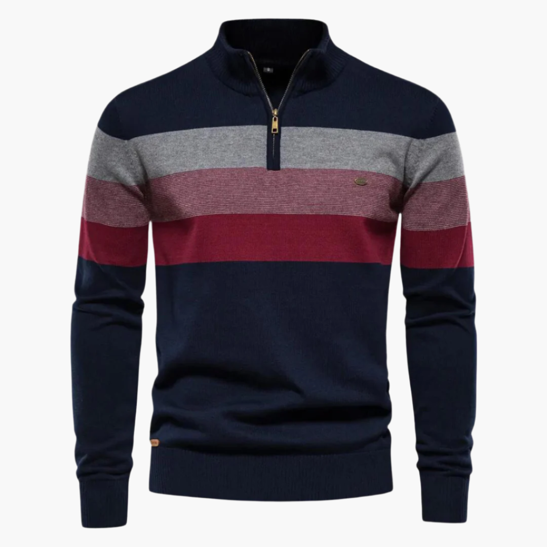 Men's Striped Quarter-Zip Sweater Classic Style for Everyday Wear