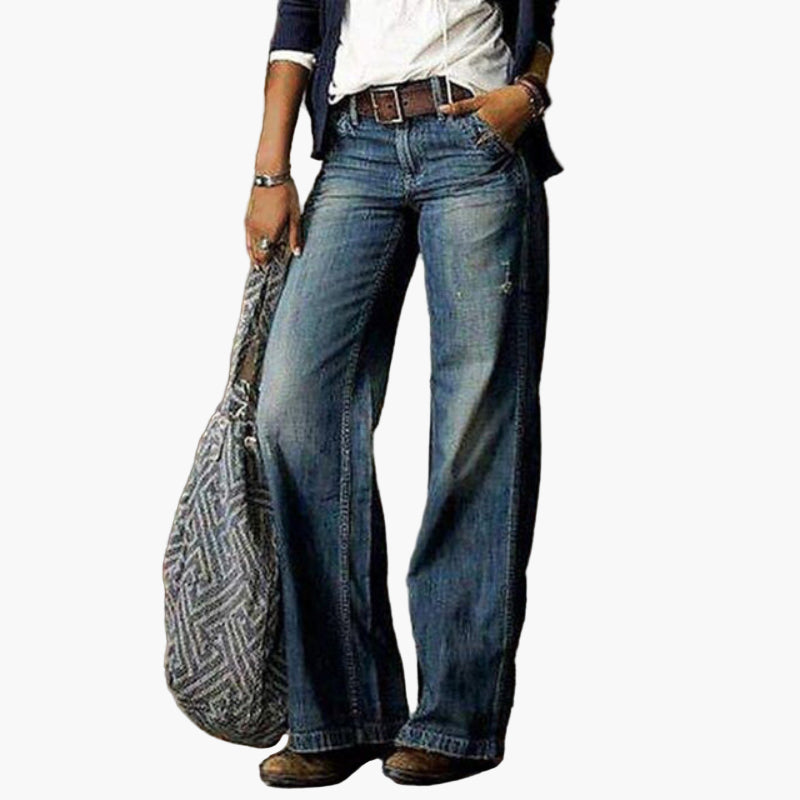Women's High Waist Wide Leg Jeans Vintage Style Casual Denim