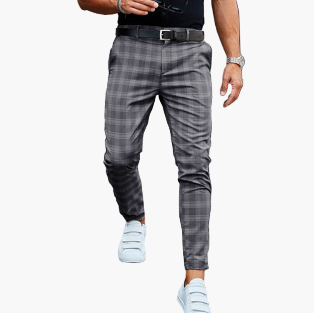 Men's Checkered Slim Fit Stretchy Chino Pants for Business and Casual Style