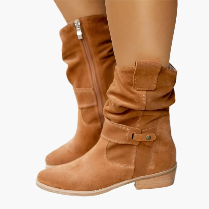Women's Low-Cut Suede Boots with Zipper, Casual Slip-On Comfort Ankle Booties