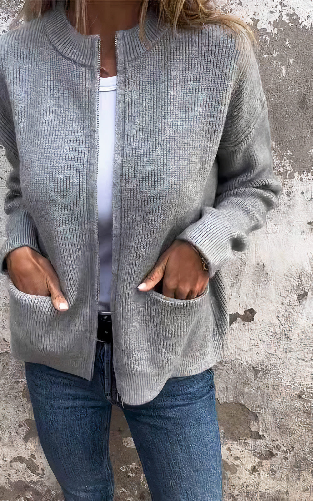 Women's Zip-Up Knit Cardigan Jacket – Stylish Everyday Layering Sweater