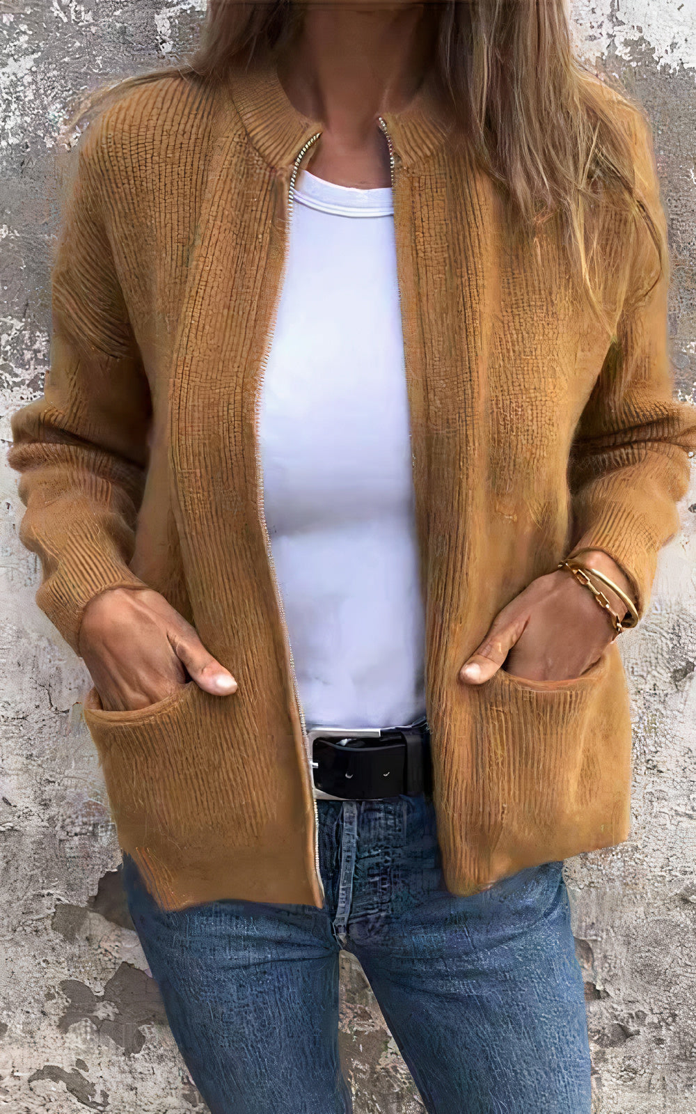 Women's Zip-Up Knit Cardigan Jacket – Stylish Everyday Layering Sweater