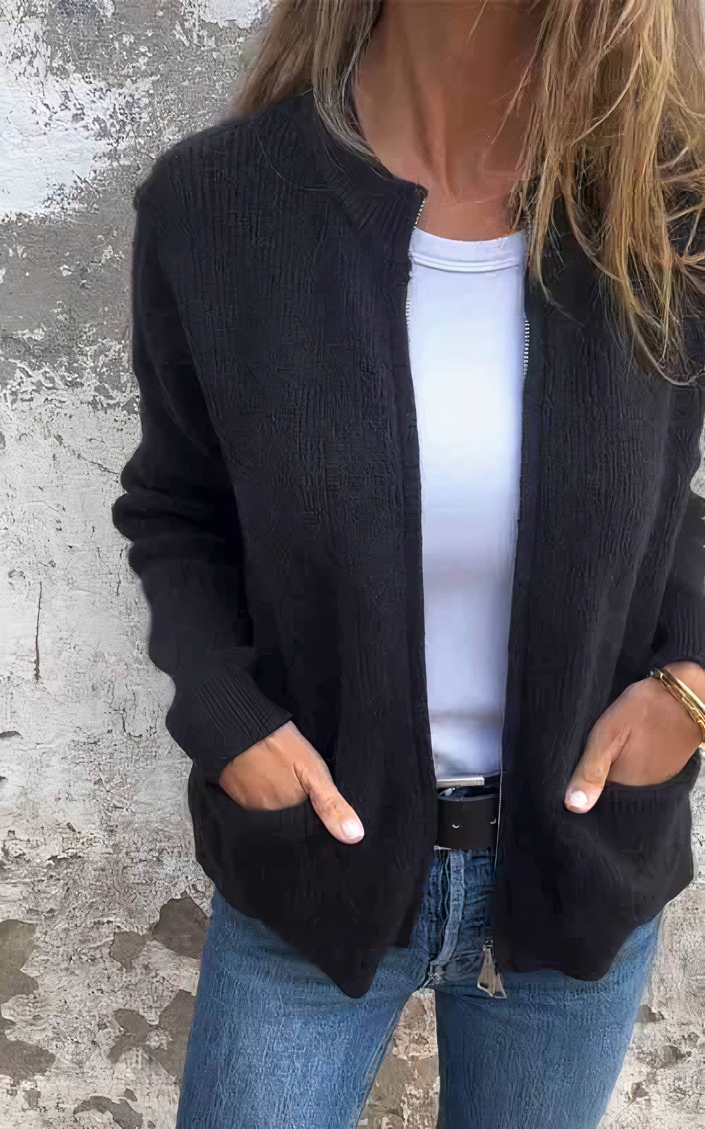 Women's Zip-Up Knit Cardigan Jacket – Stylish Everyday Layering Sweater