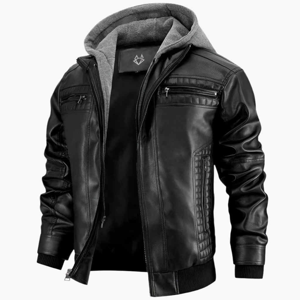 Men's Hooded Leather Jacket – Modern Biker Style for Everyday and Casual Wear