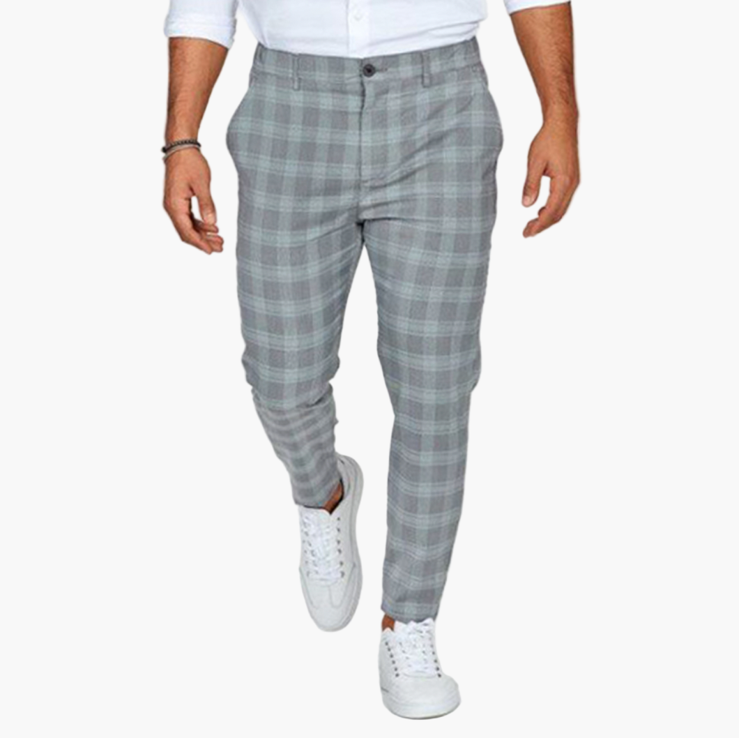 Men's Checkered Slim Fit Stretchy Chino Pants for Business and Casual Style