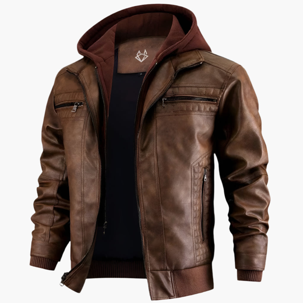Men's Hooded Leather Jacket – Modern Biker Style for Everyday and Casual Wear