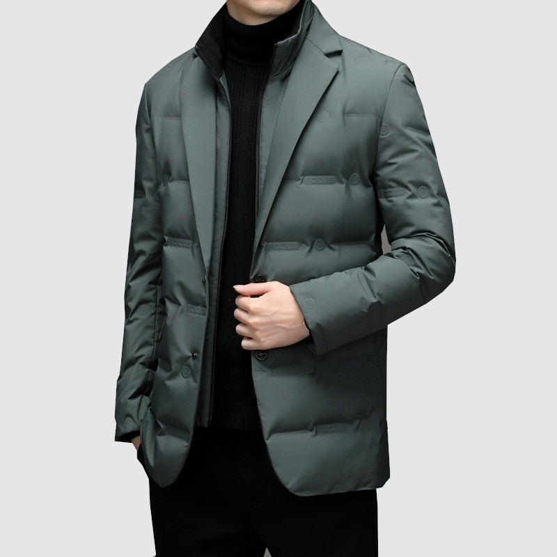 Men's Classic Tailored Puffer Blazer – Stylish Winter Business Jacket