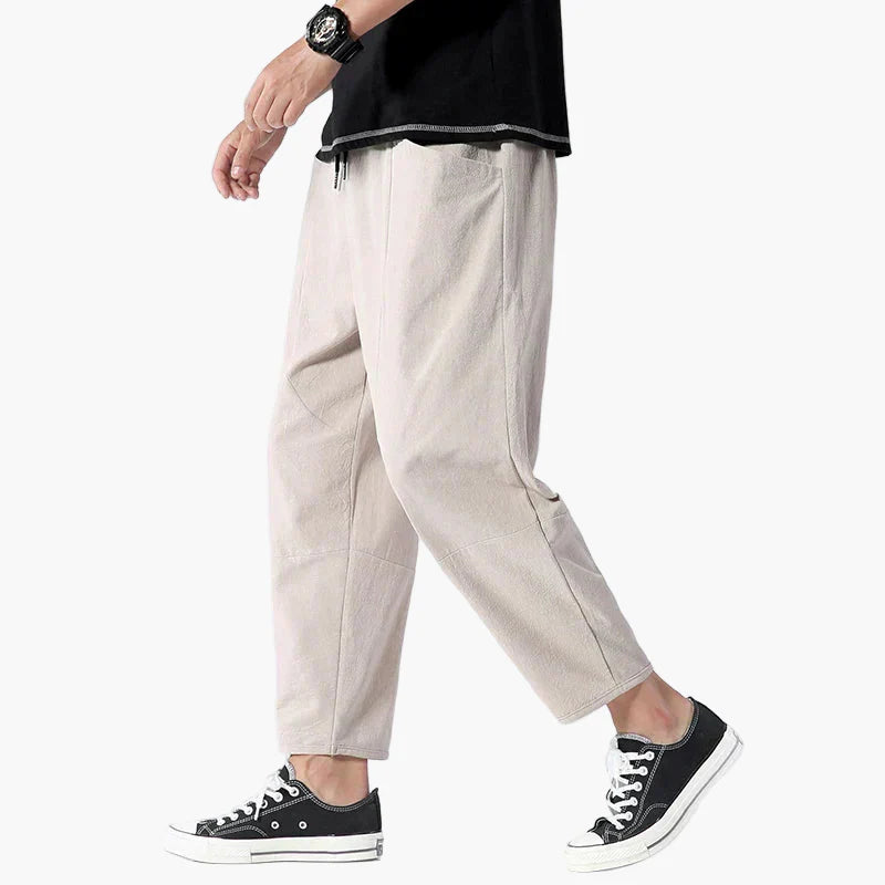 Men's Relaxed Fit Cropped Casual Pants Streetwear Tapered Ankle-Length