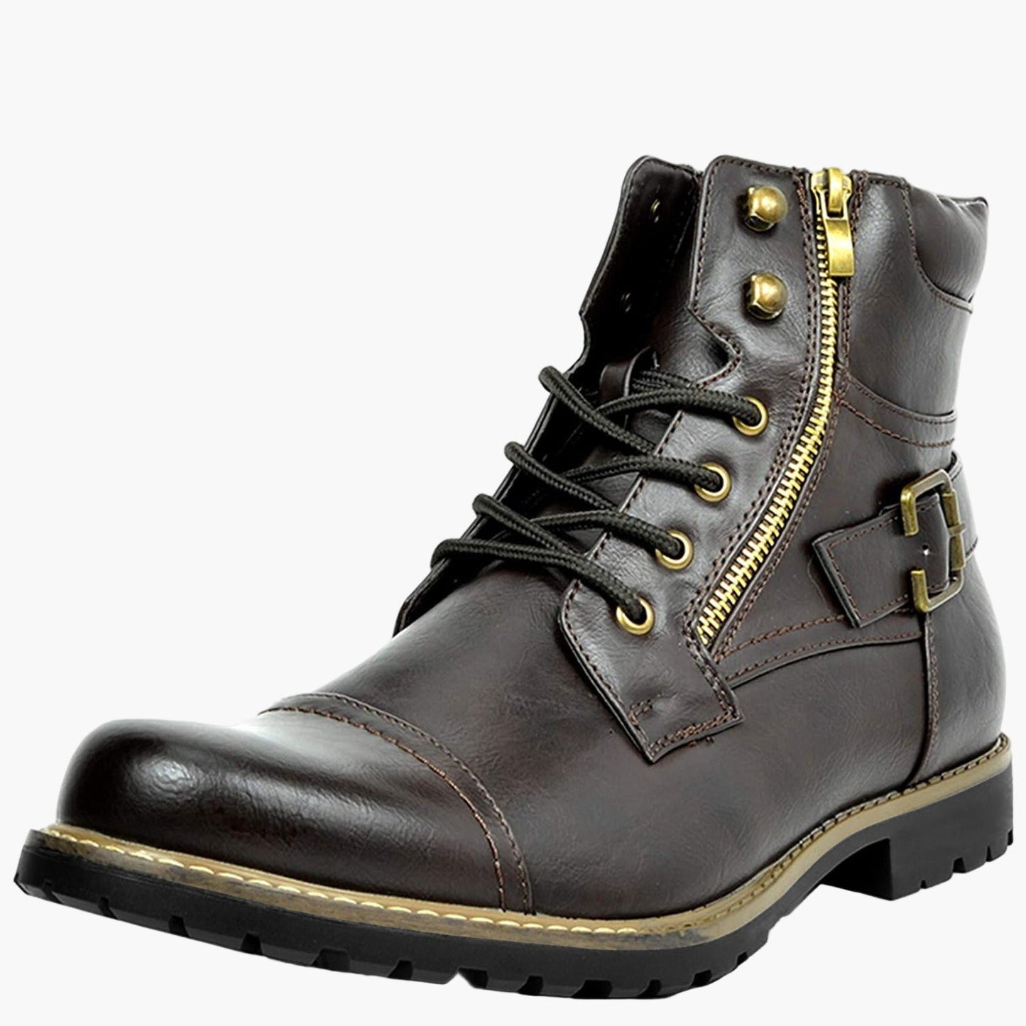 Men's Motorcycle Combat Boots with Zipper and Buckle – Urban Riding and Casual Style