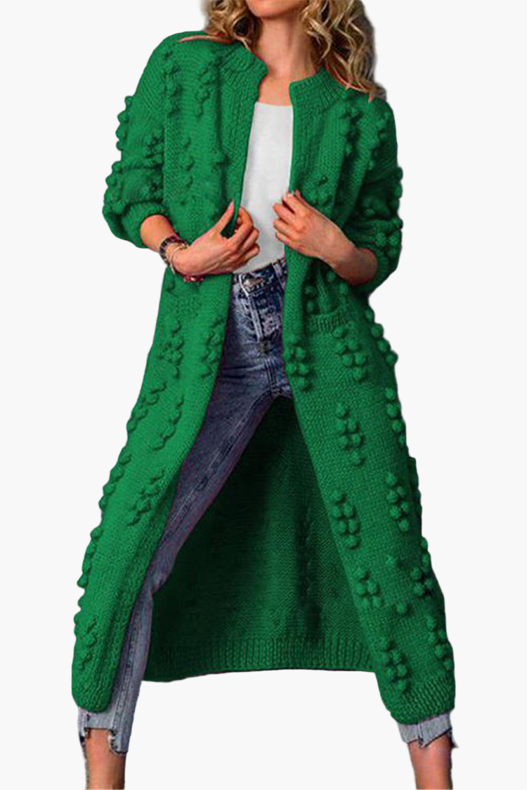 Women's Long Bubble Knit Cardigan – Casual Open Front Statement Outerwear