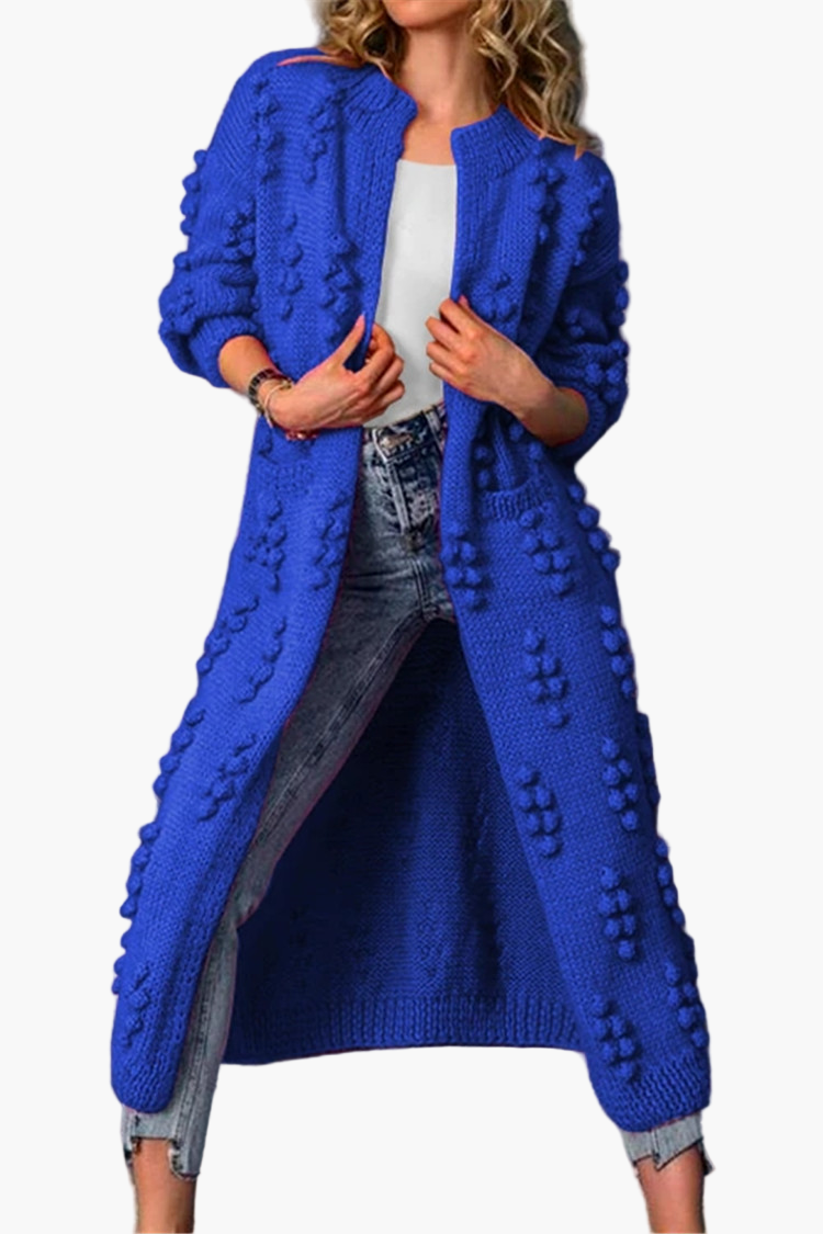 Women's Long Bubble Knit Cardigan – Casual Open Front Statement Outerwear