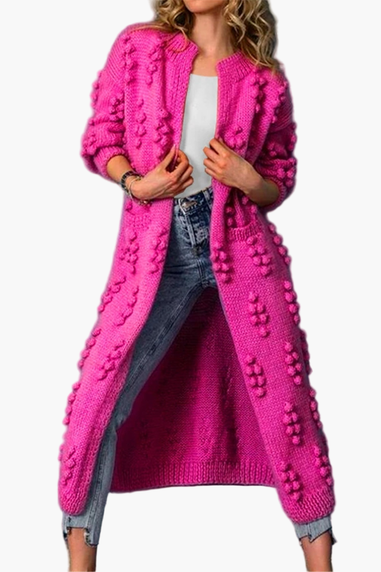 Women's Long Bubble Knit Cardigan – Casual Open Front Statement Outerwear