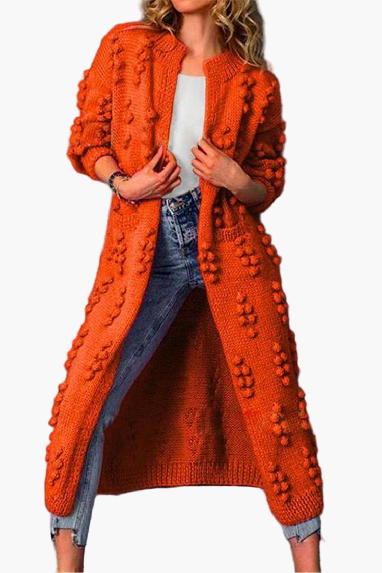 Women's Long Bubble Knit Cardigan – Casual Open Front Statement Outerwear