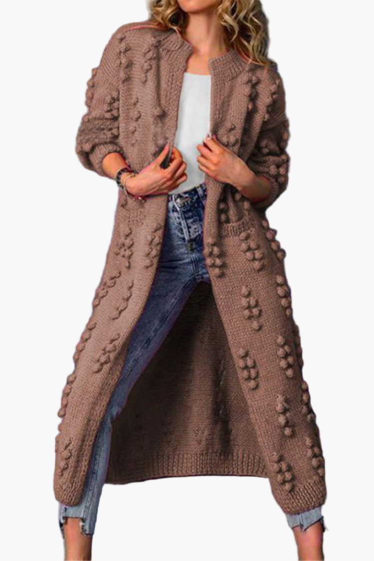 Women's Long Bubble Knit Cardigan – Casual Open Front Statement Outerwear