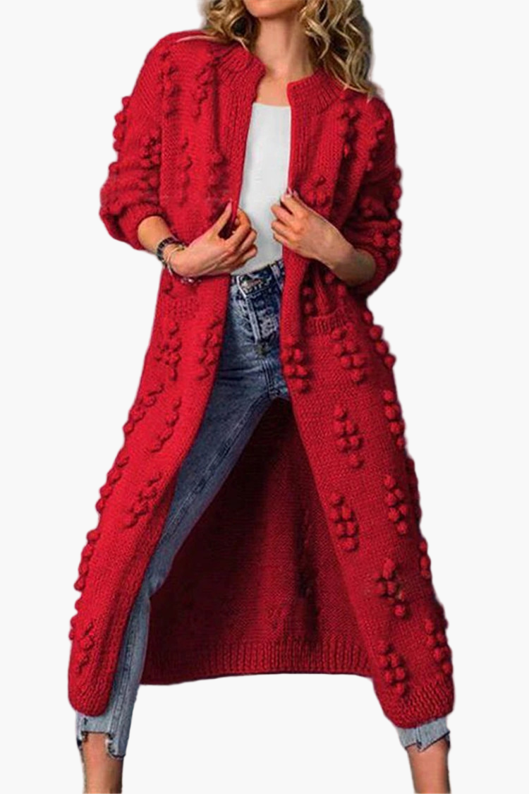 Women's Long Bubble Knit Cardigan – Casual Open Front Statement Outerwear