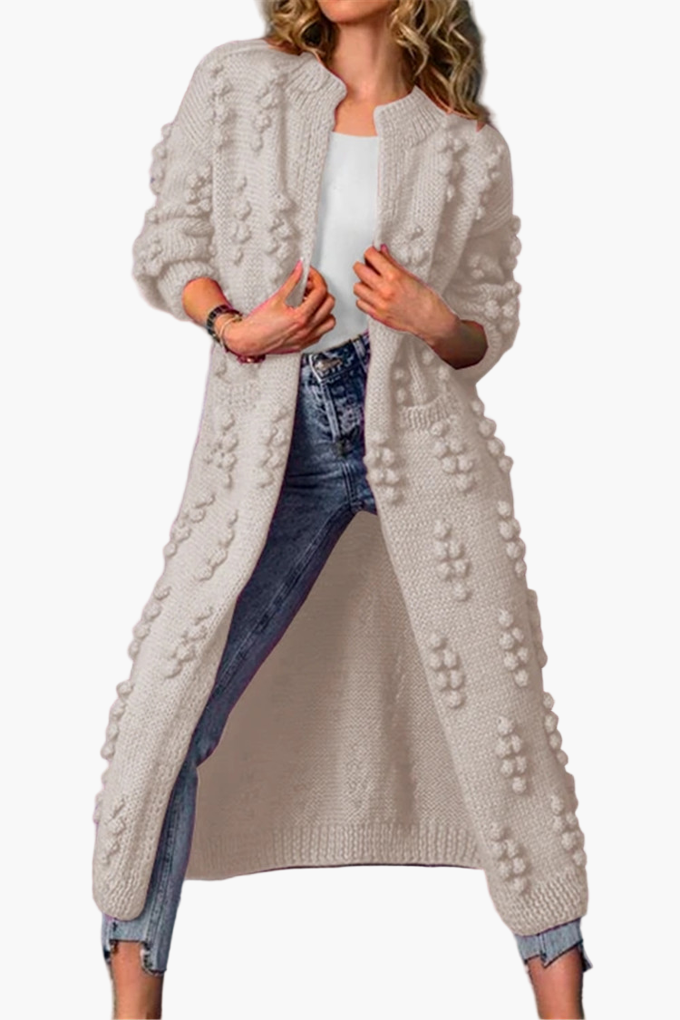 Women's Long Bubble Knit Cardigan – Casual Open Front Statement Outerwear
