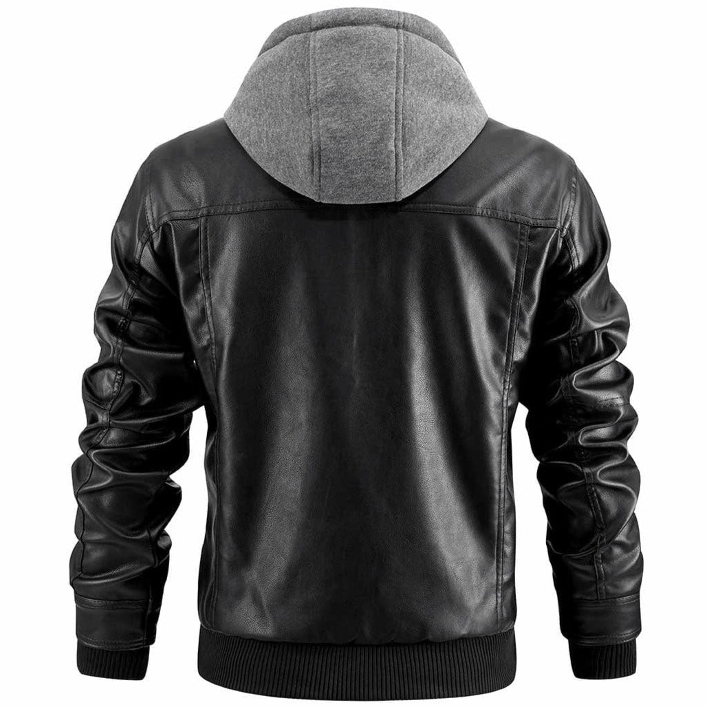 Men's Hooded Leather Jacket – Modern Biker Style for Everyday and Casual Wear