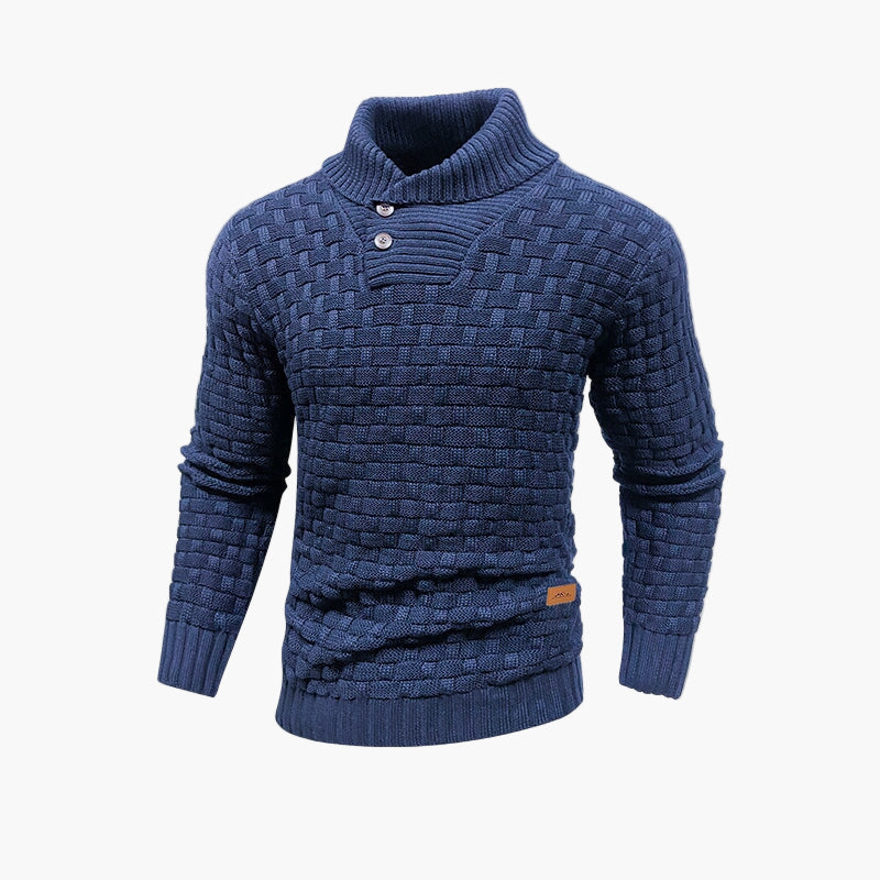 Men's Classic Thermal Knit Sweater with Button Collar – Stylish Fall Pullover