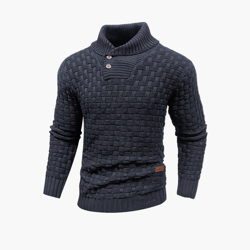 Men's Classic Thermal Knit Sweater with Button Collar – Stylish Fall Pullover
