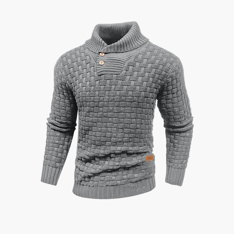 Men's Classic Thermal Knit Sweater with Button Collar – Stylish Fall Pullover