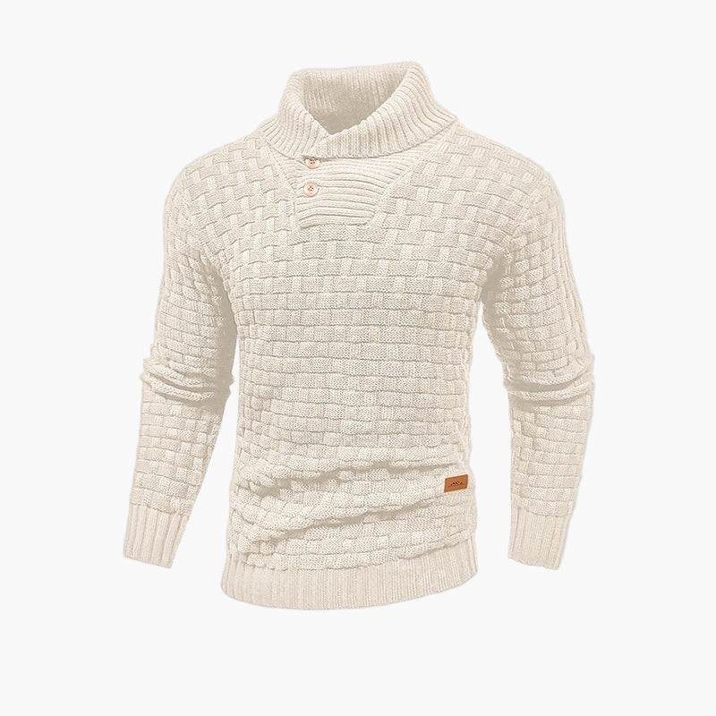 Men's Classic Thermal Knit Sweater with Button Collar – Stylish Fall Pullover