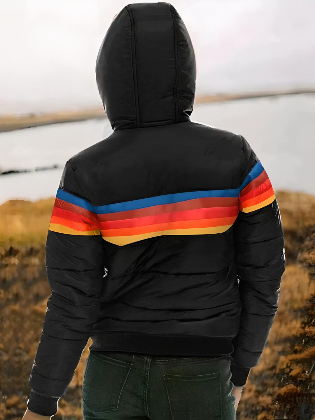Women's Retro Puffer Jacket with Hood - Casual Winter Outerwear for Everyday Style